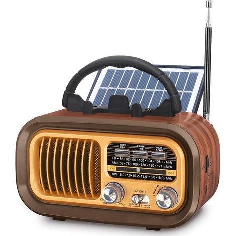Radio portátil pequeña，Radio retro vintage AM FM SW，Batería de 1200 mAh o pila D，Radio portátil Bluetooth，Tarjeta USB TF，Color dorado (1/5)