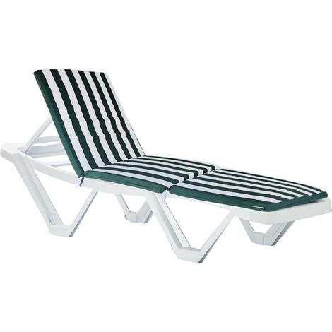 Cuscino per sedia prendisole da giardino - MIS.58x180 cm e spessore 4 cm - Con schienale alto verde e bianco - Sedia con imbottitura morbida sfoderabile con cerniera (1/5)