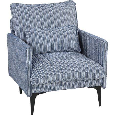 Poltrona Salotto Imbottita in Tessuto Effetto Lino con Braccioli, Cuscino Lombare e Seduta Ampia, Blu