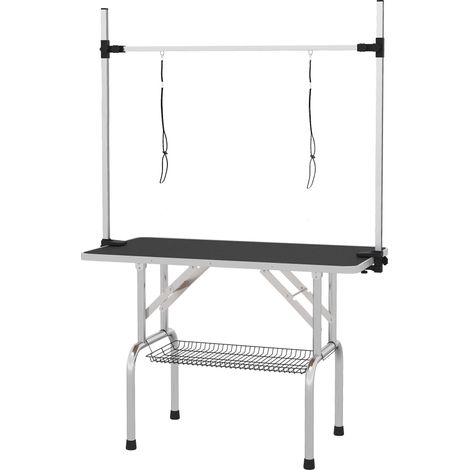 Table de toilettage réglable en hauteur, pliable, avec panier sous le siège pour chiens, 107 x 60 x 170 cm, noire Ce pro (1/5)