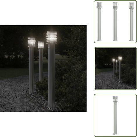 Wegeleuchten mit Bewegungsmelder 3 Stk. Silbern 110cm Edelstahl - Outdoor-Beleuchtung - Gartenlampe - LED-Lampe - Bewegungsmelder - Edelstahl