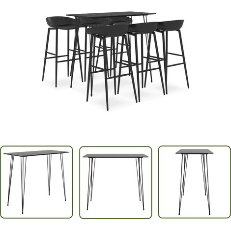 The Living Store 7-tlg. Bar-Set Schwarz - Bar Set - Bartisch - Barhocker - Kücheninsel - Wohnzimmer Dekoration (1/5)