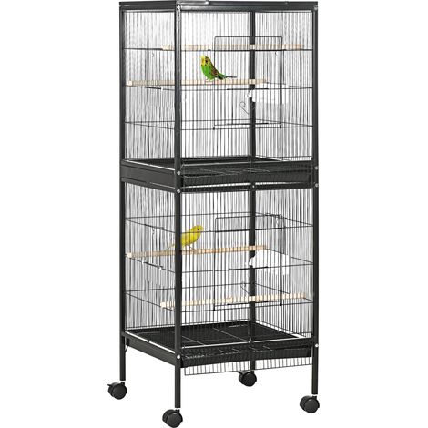 Gabbia Voliera per Uccelli per Interni 51,5x50x140 cm con Ruote e Vassoi Estraibili Nero (1/5)