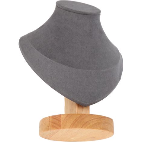 Présentoir à colliers en flanelle et cuir PU gris, idéal pour les magasins. (1/5)