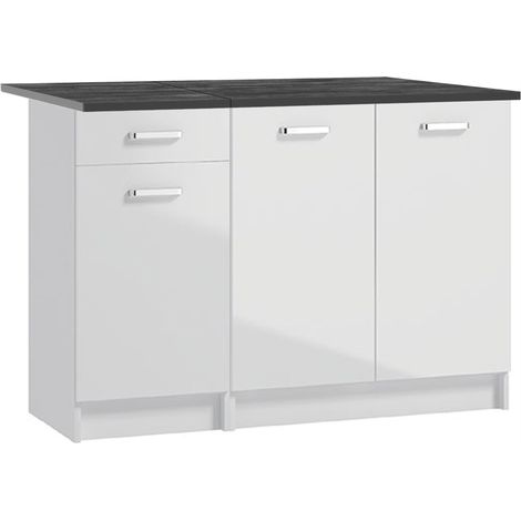 STAMAR Küchenmöbel Set - 120 x 46 x 83 cm - Weiß Hochglanz - mit 2 Arbeitsplatten und Stauraum