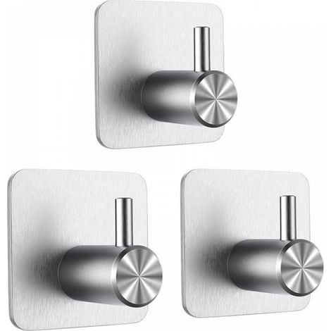 Crochet Adhésif Mural de Salle Bains Sans Perçage Porte Serviette Inox Accroche Torchon Cuisine 3 pcs 3m Acier Argent (1/4)