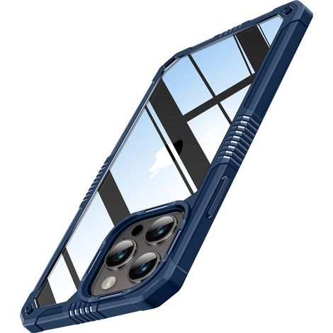 CUSTODIA IN VETRO PER IPHONE 14 PRO MAX 6.7' CON RETRO TRASPARENTE E CORNICE BLU MARINO (1/5)