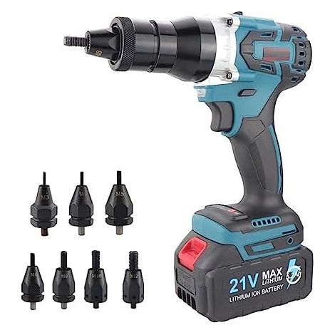 Ensemble de rivets électriques sans fil – Riveter automatique pour écrous M3 M4 M5 M6 M8 M10 M12 – Outil de rivetage aveugle portable