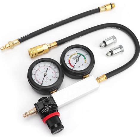 Doppelzylinder-Lecktester mit 0-7 bar/0-100 psi Manometer, Motorkompressions- und Leckageerkennungsset, Kfz-Diagnosegerät. (1/5)