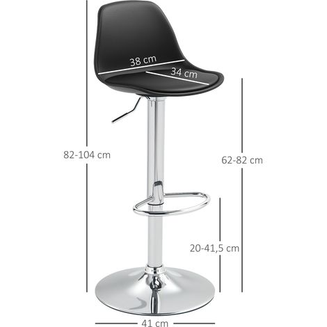 Tabouret de Bar 2 Pièces, Tabouret Rembourré avec Piètement en Acier, Dossier, Hauteur Réglable, Chaise Haute avec Repose-Pieds, Pivotant 360° pour Cuisine, Salon, Salle à Manger, Similicuir Noir (1/5)