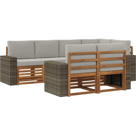 Conjunto de sofás de exterior 7 uds. Natural y Gris Claro vidaXL (1/5)