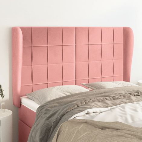 Tête de lit avec oreilles Style Classique Armoire de lit - Rose 147x23x118/128 cm Velours BV337386 - BonneVie (1/5)