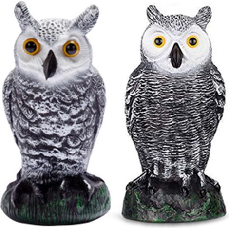 Lot de 2 épouvantails d'oiseaux, faux hibou à cornes, répulsif contre les ennemis naturels, décoration d'Halloween pour jardin ou cour extérieure (1/5)