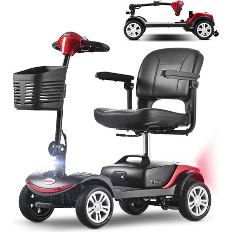 Scooter électrique pour seniors à quatre roues, moteur de 300 W, charge maximale de 136 kg, vitesse maximale de 6 km/h, batterie amovible, siège pivotant à 360°, permis de conduire non requis – S1 SPO