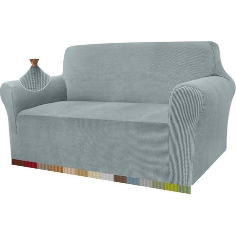 Elastischer Sofabezug 2 Sitzer, Jacquard Stretch-Husse für Wohnzimmer, Haustierschutz, Neutral Grau (1/5)
