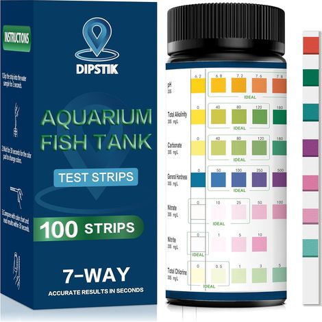 Test d'eau pour Aquarium, Bandelette de Test Eau 7 en1 Pour Alcalinité Totale,Dureté Totale, Dureté Carbonatée, PH, Nitrite, Nitrate, Chlore (1/5)