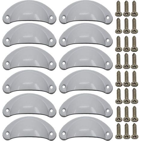 Set of 12 vintage seashell handles for dressers and kitchen cabinets, half-moon shape, 8.1 cm x 3.5 cm, white (1/4)