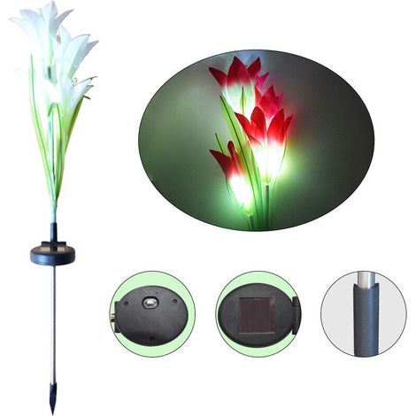 Simulation de lampe de fleur de lys solaire à 4 têtes lampe de jardin extérieure lampe de jardin à LED lampe de pelouse à prise de terre