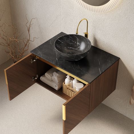 Mueble de baño mural 76x50x55,1 cm de cerámica negra, con almacenaje para baño FloraGrace (1/5)