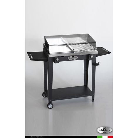 Grill 8.6 Inox  Piastra mista - Grigio antracite - Con portapiatti - Con paraschizzi - Con kit mensola e ruote - barbecue, griglia, giardino, carne, a gas, acciaio made in Italy