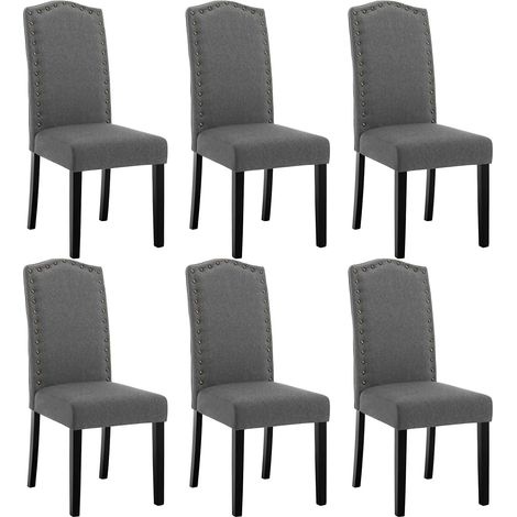 WOLTU 6 Pezzi Sedie per Sala da Pranzo con Schienale Alto. Sedie da Cucina con Gambe in Legno Massello. Sedie da Soggiorno Imbottite. Decorazione con Rivetti. in Lino. Grigio Scuro (1/5)