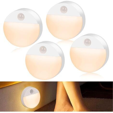 Motion Sensor Night Light - Set of 4 LEDs with Batteries - Auto-On for Hallway, Stairs, Bedroom, Practical and Economical (1/5)