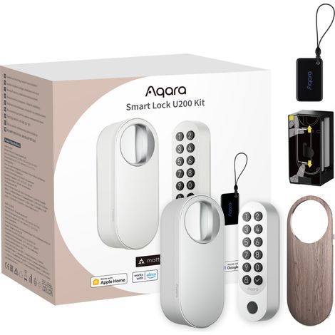 Aqara Smart Lock U200 Kit, Matter Over Thread, Keyless Entry Door Lock with Apple Home Key and Rechargeable Battery, Supports Apple Home, Alexa and SmartThings (White)