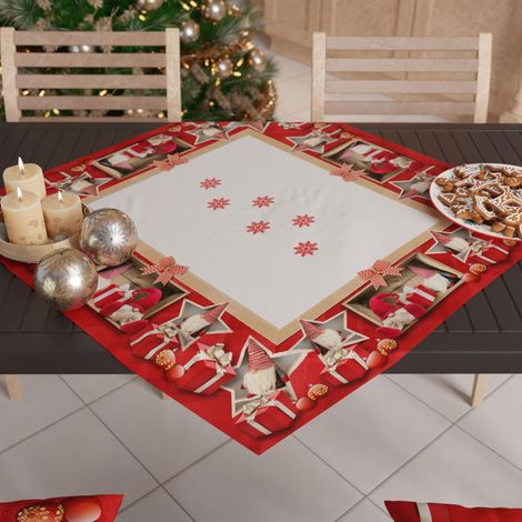 Centre de Table de Noël 90x90 cm, Tissu en Microfibre Doux et Résistant, Décoration Élégante pour Fêtes, Motif 'Elfe', 100% Fabriqué en Italie (1/3)