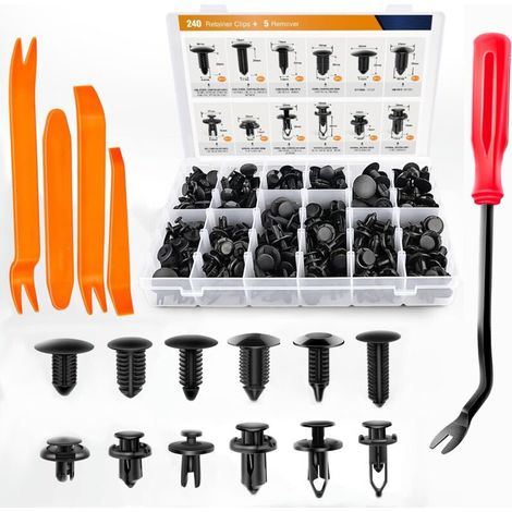 Ensemble de 240 clips de pare-chocs, fixations à rivets en plastique pour automobile, clips à pression pour la fixation des panneaux de porte et des garde-boue. (1/5)