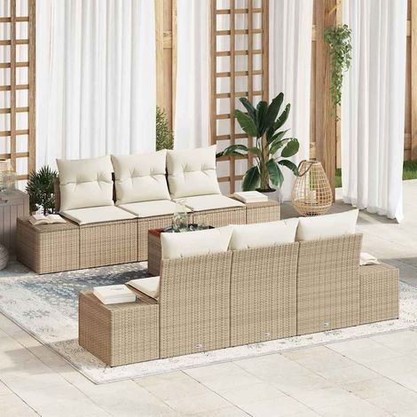 vidaXL Gartensofa-set mit Kissen 7 pcs Beige Poly-Rattan (1/5)