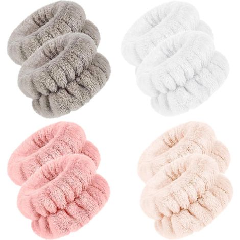 Lot De 4 Paires De Bracelets Absorbants En Microfibre Pour Le Lavage Du Visage, Pour Femmes Et Filles - Empche Les Liquides De Se Renverser (1/5)