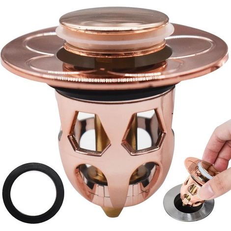 Pop Up Bouchon Lavabo,Bouchon d'Évier Type Poussoir, Bouchon de Lavabo, Flitre de Vidange Anti-Bloqué, Clapet Bonde Salle de Bain, éviers de Cuisine pour 30mm 40mm Trou de Vidange (Or Rose) (1/5)