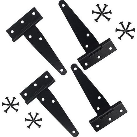 (4 pouces)Charnières de porte de jardin, charnières de porte en T 4 pièces, charnière pliante avec vis, charnières de porte de hangar (T) (1/4)