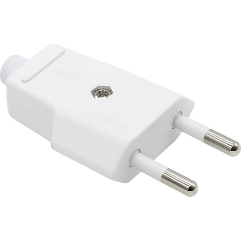 WEBMATEL Clavija Bipolar Macho 10A 250V IP20 Sin TT Latón Niquelado Blanco (1/3)