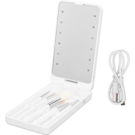 Miroir de maquillage de voyage pliable - Portable - Interrupteur tactile - Lumière LED - Miroir rotatif - Sac de rangement de maquillage - Mallette de maquillage pour femme - Outils de beauté (1/5)