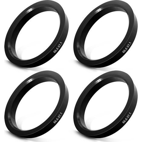 Lot de 4 anneaux de centrage de 66,6 à 57,1 mm - En plastique - Compatible avec VW, Mercedes Benz, Audi, anneaux de centrage pour jantes en aluminium ou jantes en acier - Réduction des vibrations (1/5)