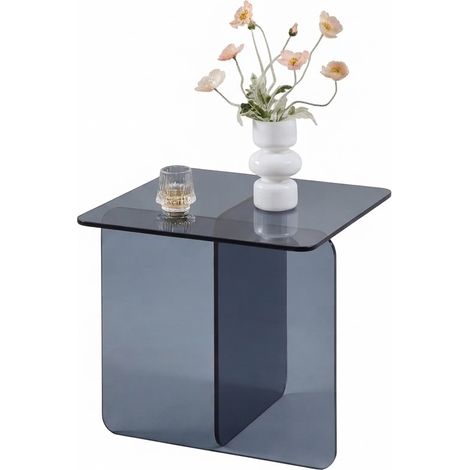 ELVMI Mesa Auxiliar de Cristal Templado Curvado con Tablero Transparente para Salón y Terraza, 45 x 45 x 51 cm, Gris (1/5)