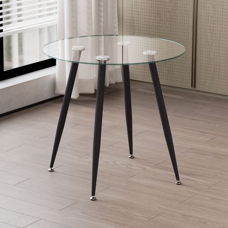 Mesa de Comedor / Cocina Corin Ø90x75 cm para 2 a 4 Personas  Cristal Templado Transparente 8 mm  Patas de Metal Negro  MOG Casa (1/5)