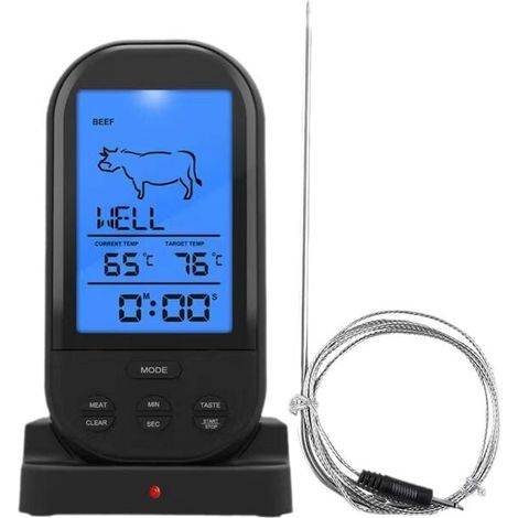 MUMU Wireless Kitchen BBQ Thermometer, Smart BBQ Fork, Electronic Digital Display, BBQ Thermometer, Water Thermometer (Black) (1/4)