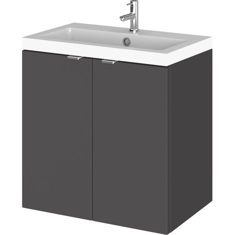 Alrewas Contemporary 2 Door Wall Hung Vanity Unit with Basin, Gloss Grey, 500mm