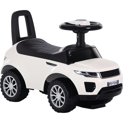 Machine à manèger jouet pour enfants de 12 à 36 mois, blanche, machine à pousser avec compartiment de rangement et dossier