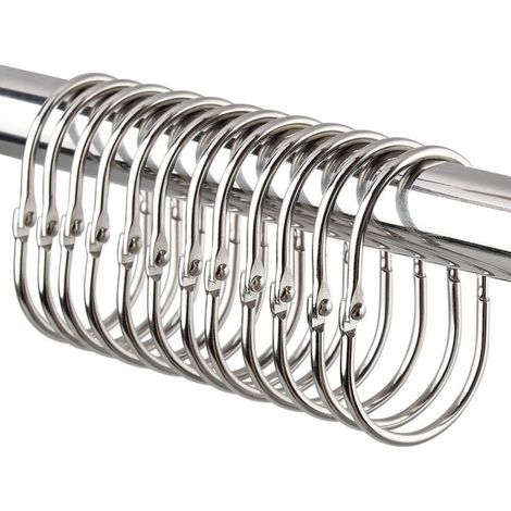 12 anneaux de rideau de douche, métal antirouille, boucle fermée à enclenchement, lisse et silencieux, pour tringle ronde ou ovale (1/5)
