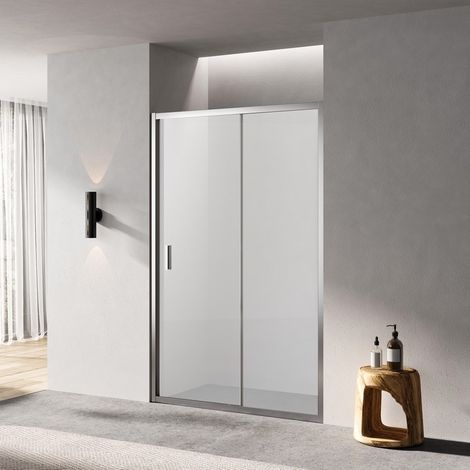 Porte Douche Coulissant Niche Verre Satin 120cm Profilé Alu Ibiza (1/3)