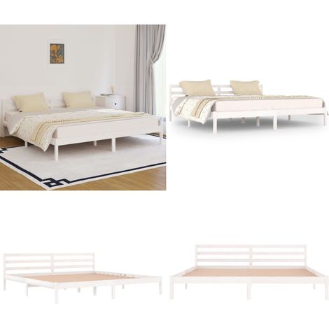 Massivholzbett Kiefer 200x200 cm Weiß - Holzbett - Kiefernholzbett - Doppelbett - Massivholzbette - Bettgestell - Home & Living (1/5)
