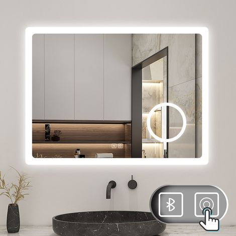 80x60cm.Specchio da bagno a LED con Bluetooth, Lente d'ingrandimento 3x, antiappannamento e luminosità regolabile. (1/5)