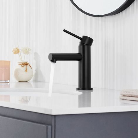 Cecipa Robinet de Lavabo Noir, Mitigeur de Lavabo de Salle de Bain, Mtigeur de Lavabo à Poignée Unique, Eau Chaude et Froide, Hauteur 174 mm (1/5)
