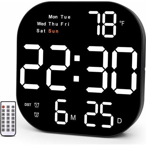 Grande horloge murale, horloge murale numérique 10,55" affichage LED, jour de la semaine, date, heure d'été, minuterie, température, 12/24h, horloge pour salon, bureau à domicile (1/5)