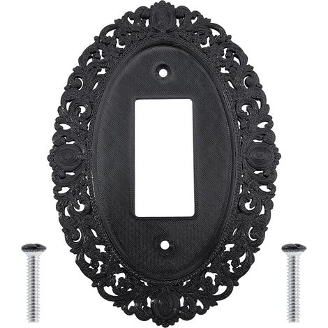 Plaque Décorative Noire pour Interrupteur, Grand Cadre Sculpté Vintage Plaques pour Interrupteur Basculant Couvertures de Prises Couverture Ovale pour Décoration Maison ou Bureau (1/5)