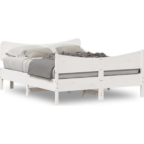 Cadre de lit avec tête de lit blanc 160x200 bois pin massif (1/5)