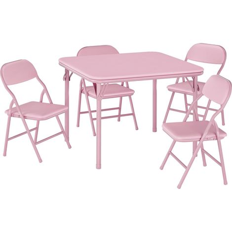 Ensemble Table et Chaise Pliantes pour Enfant - Plateau Doux Rembourré - Sans Montage - Table de Jeu 60x60 cm - Rose